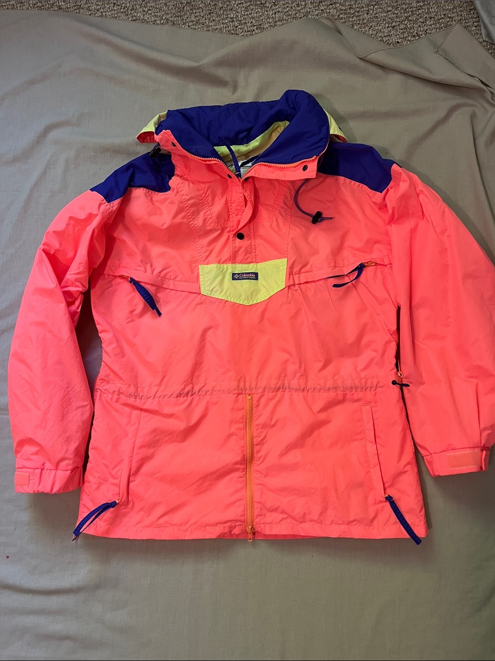 Vintage 90s Columbia half zip Neon orange pullover w/ radial sleeves Men’s SzL